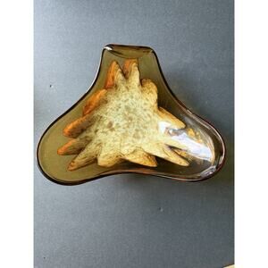 Fratelli Toso Murano Art Glass Bowl Dish Mid-Century Modern Amber Abstract